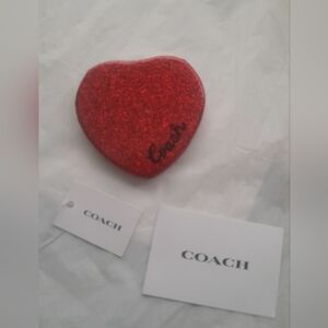Coach Small Compact Mirror Heart Shaped In Wine Color New With Tags